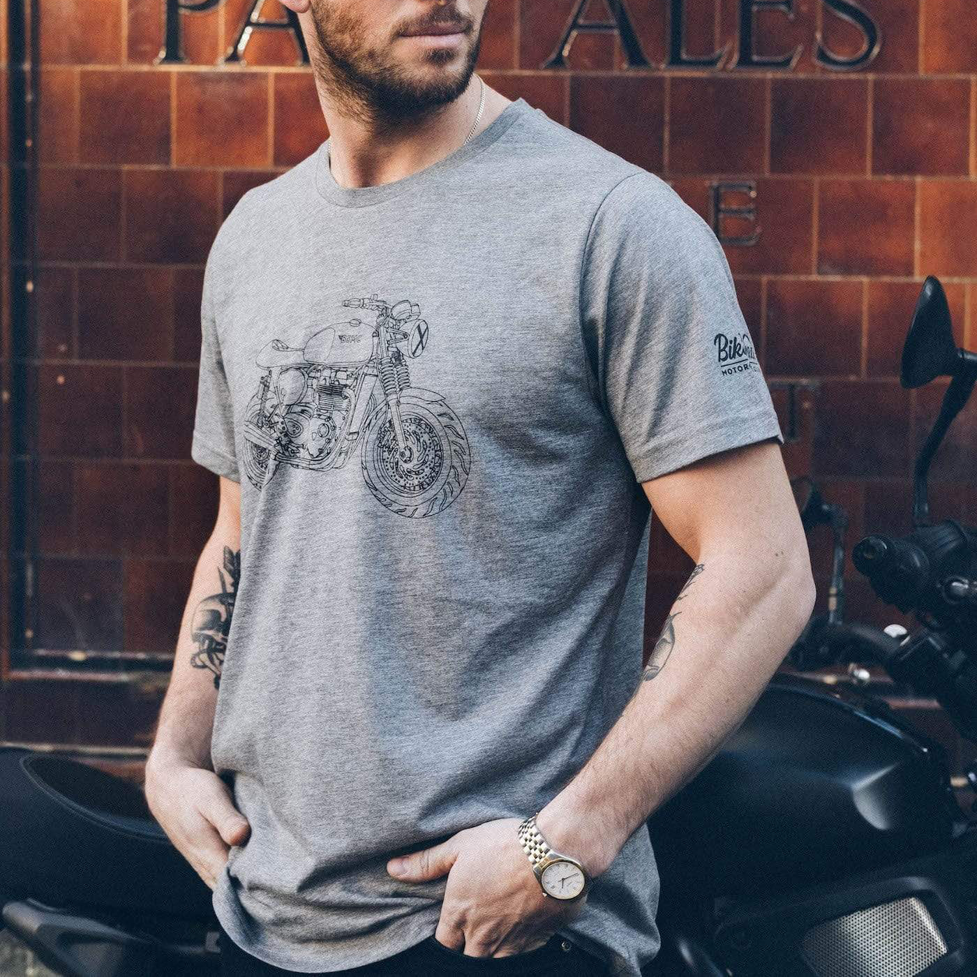 Motorcycle Print Striped Chic T-shirt