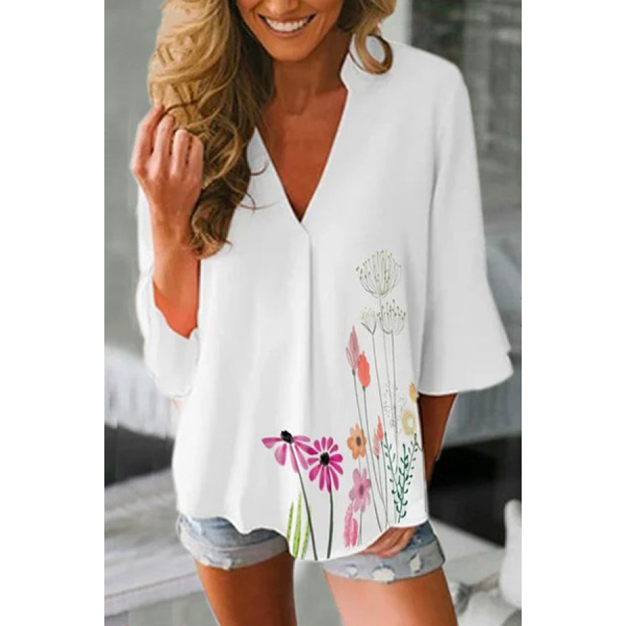 

V-neck Printed Casual Shirt