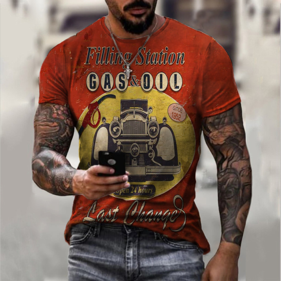 Retro Gas Station Print T-shirt