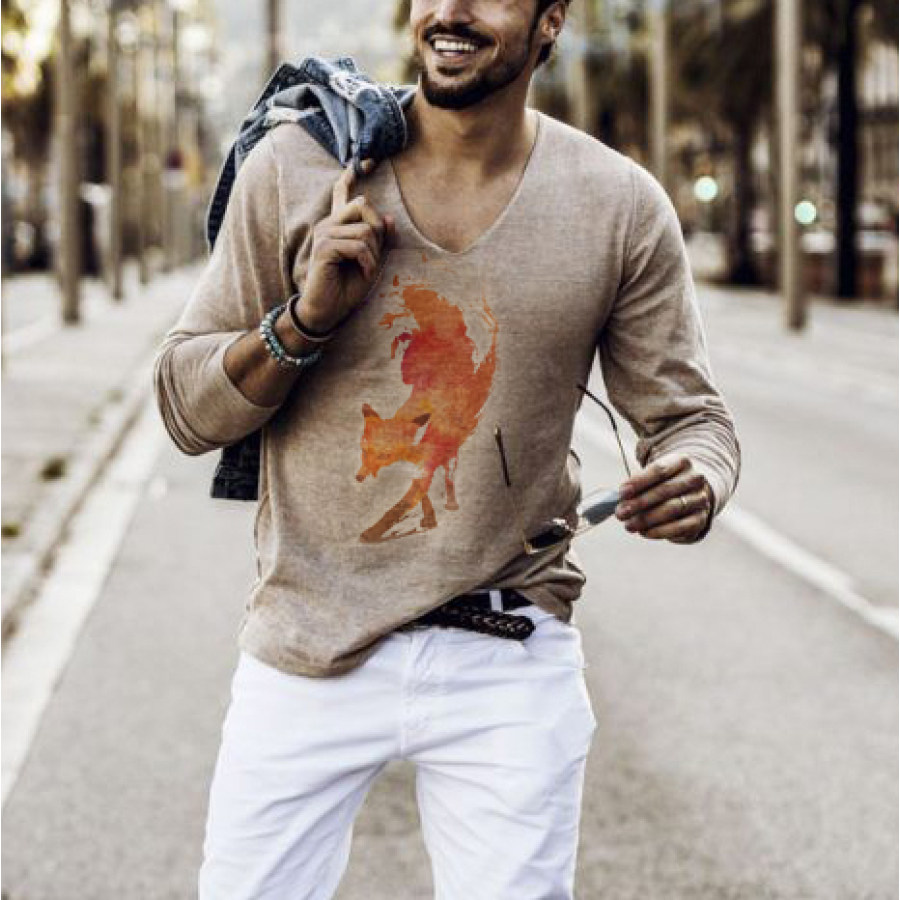 

Mens Fox V Neck Long Sleeve T-Shirt