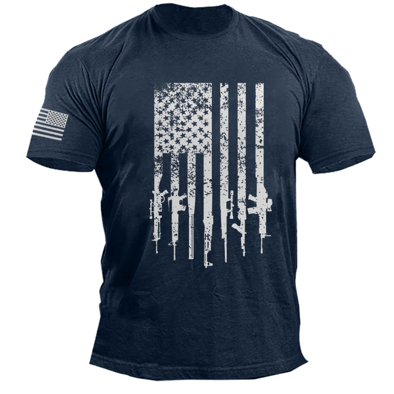 American Flag Gun Print Chic Men's Cotton T-shirt