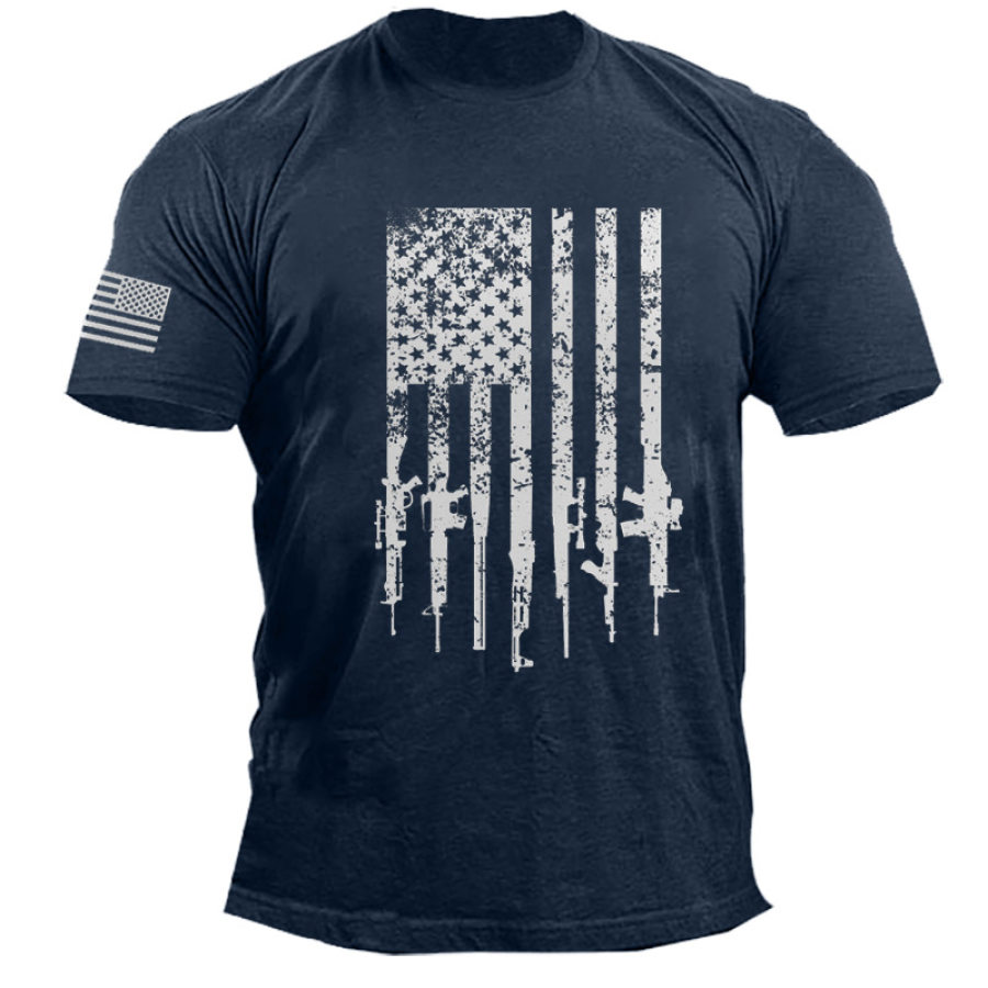 

Baumwoll-T-Shirt Für Herren Mit Amerikanischer Flagge Und Waffendruck