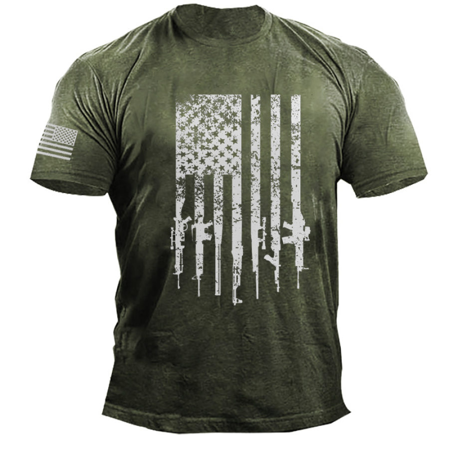 

American Flag Gun Print Men's Cotton T-Shirt