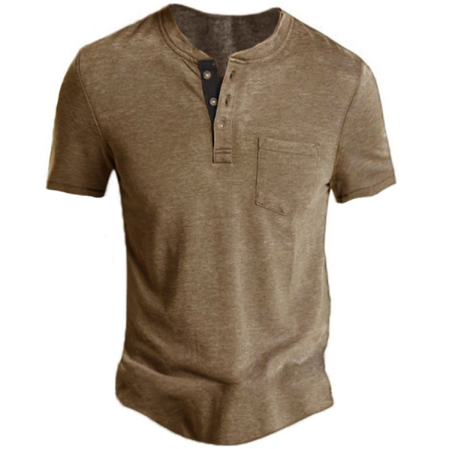 

Men's Casual Solid Color Henry Short Sleeve T-Shirt