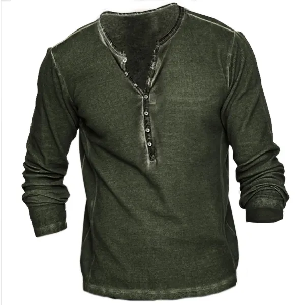 Men's Vintage Wash Tactical Casual Long Sleeve T-Shirt - Kalesafe.com 