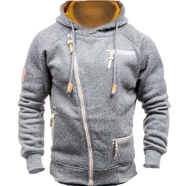 Men's Outdoor Fleece Warm Color Contrast Zipper Tactical Sweatshirt - Enocher.com 