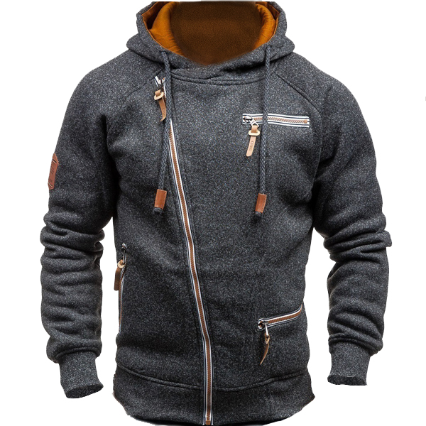 Men's Outdoor Fleece Warm Chic Color Contrast Zipper Tactical Sweatshirt