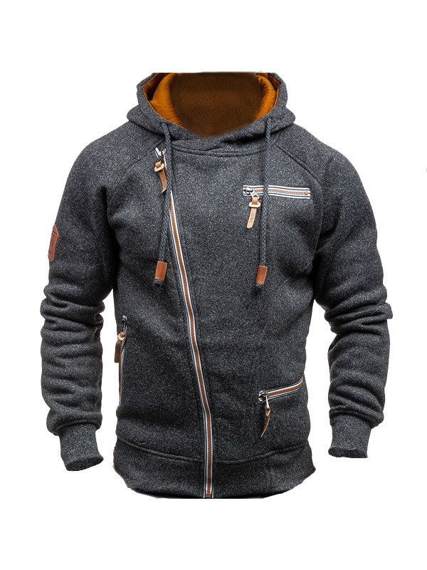 Men's Outdoor Fleece Warm Color Contrast Zipper Tactical Sweatshirt