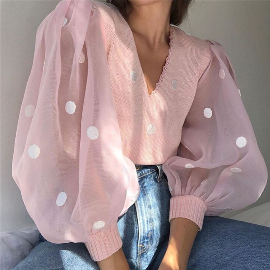

Fashion Women's V-neck Lantern Sleeve Shirt