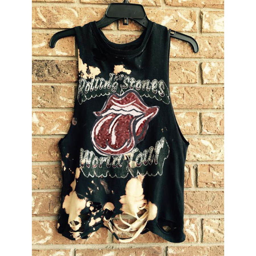 

Casual Lip Print Sleeveless Hole Vest