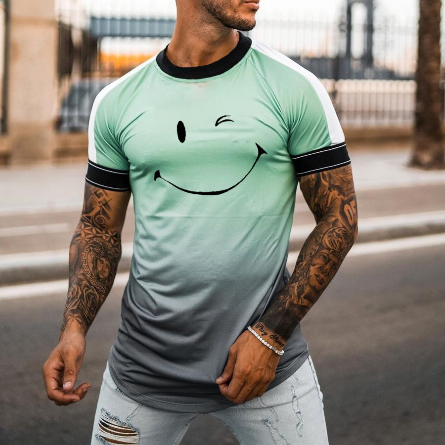 

Mens Fashion Gradient Smiley Print T-shirt