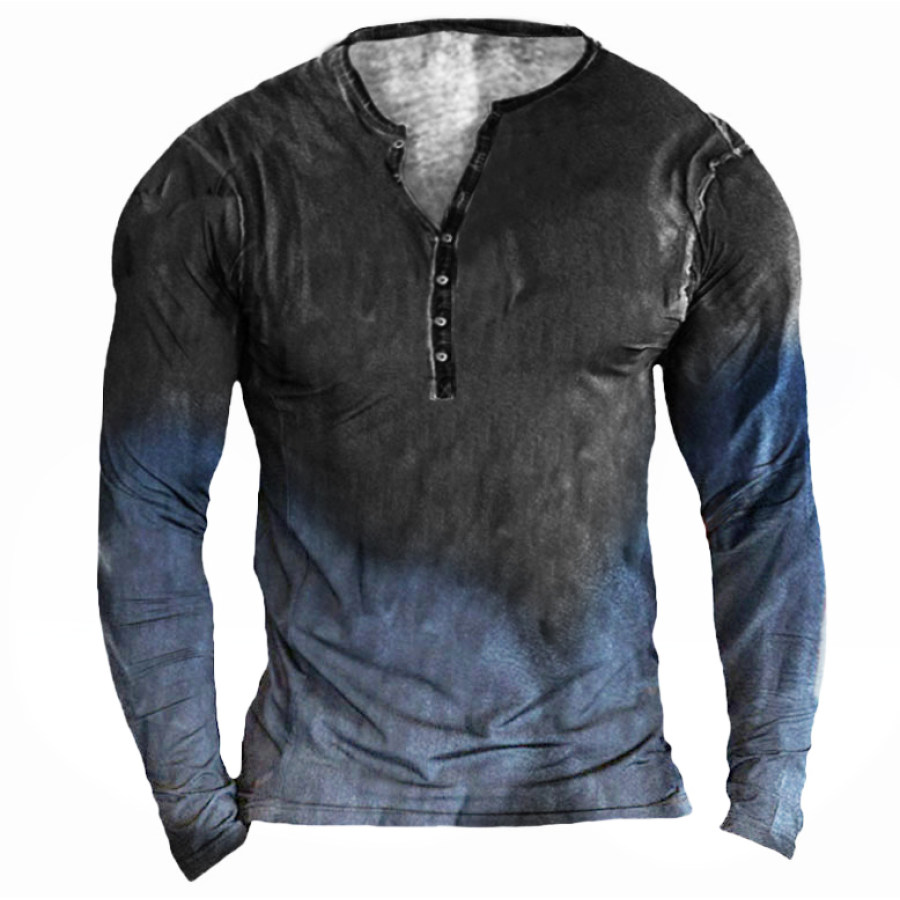 

Men's Outdoor Vintage Gradient Print Henley Collar Tactical T-Shirt