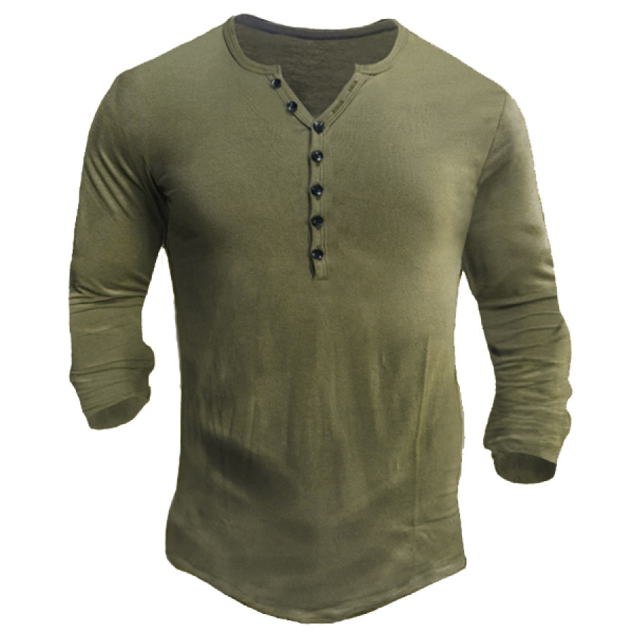 Men's Solid Color Button Half Open Collar Henley Shirt