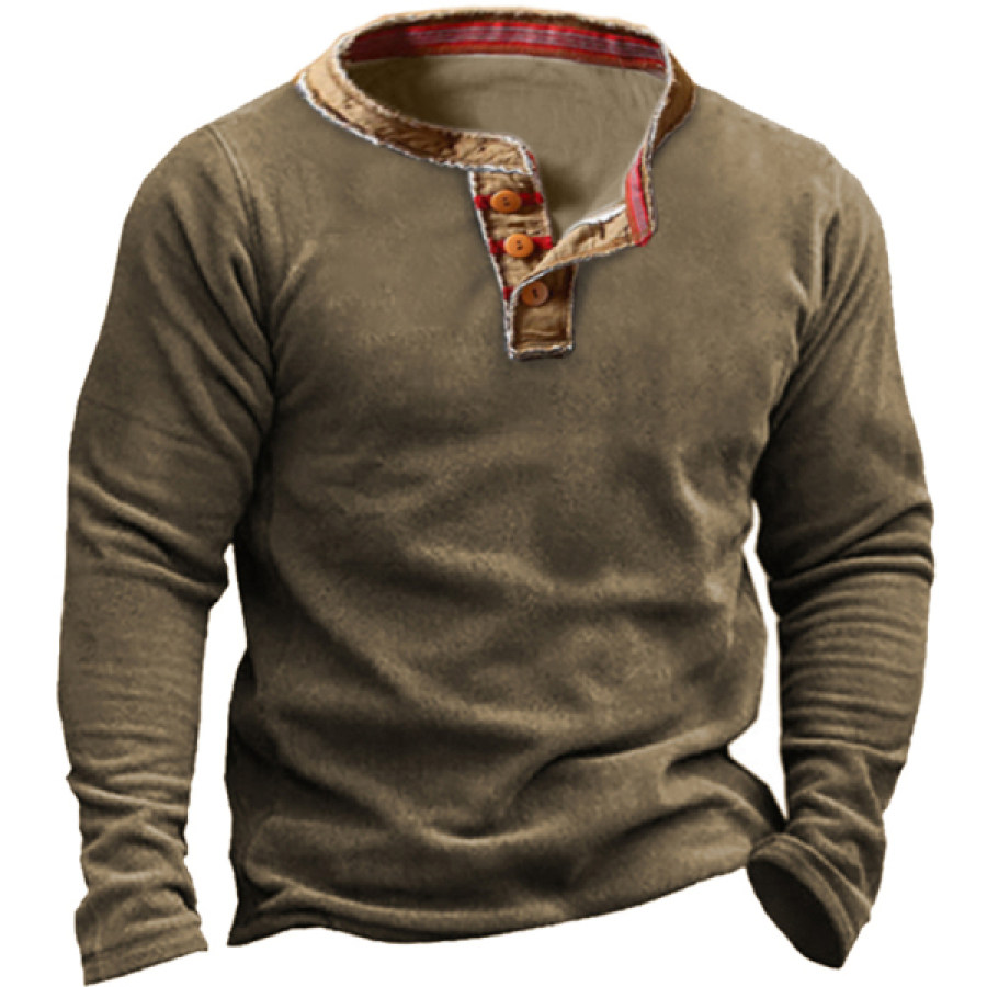 

Sudadera Con Cuello Henley Retro Cómoda De Forro Polar Al Aire Libre Para Hombre