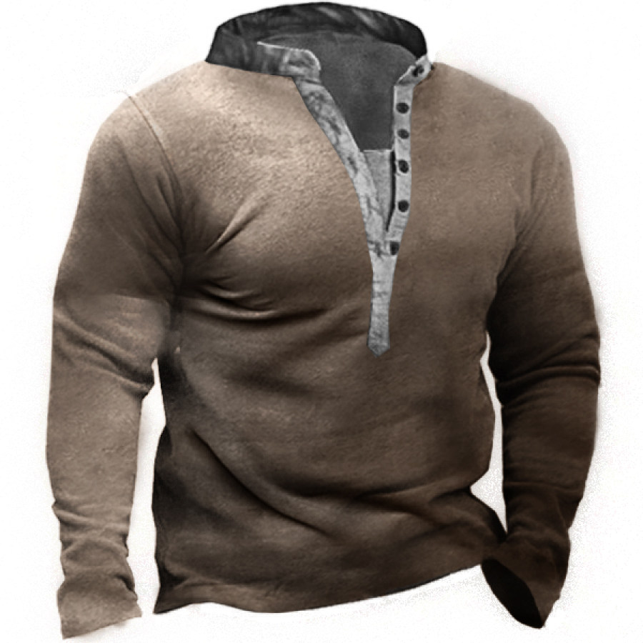 

Men's Retro Tactical Motorcycle Henley Collar T-Shirt