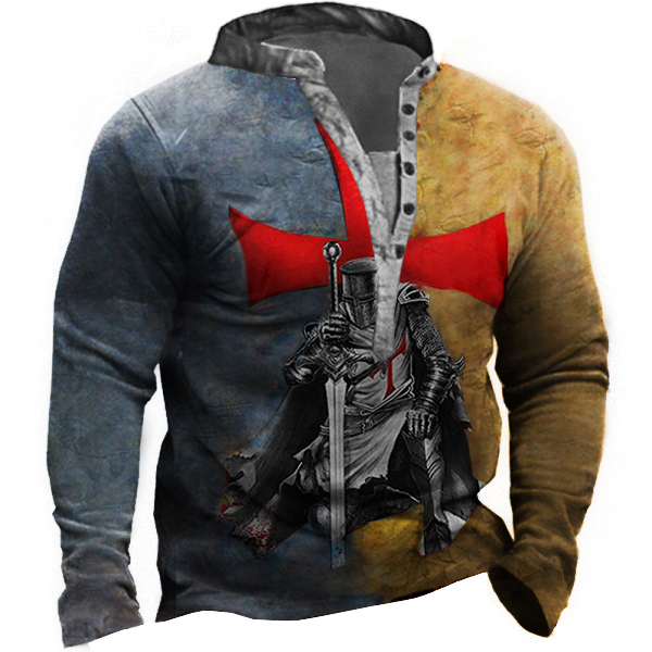 Men's Knight Templar Vintage Chic Henley Tactical Shirt