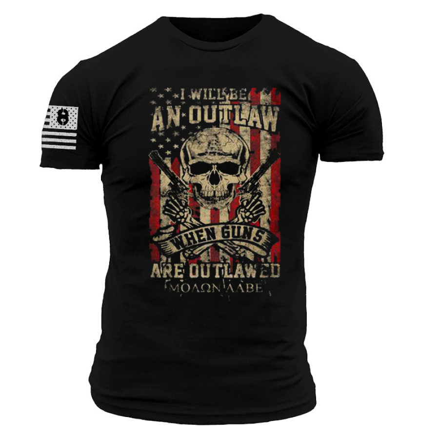 

Men's Outdoor American Flag Skull Print Tactical Cotton T-Shirt