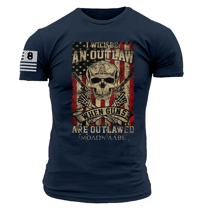 Men's Outdoor American Flag Chic Skull Print Tactical Cotton T-shirt