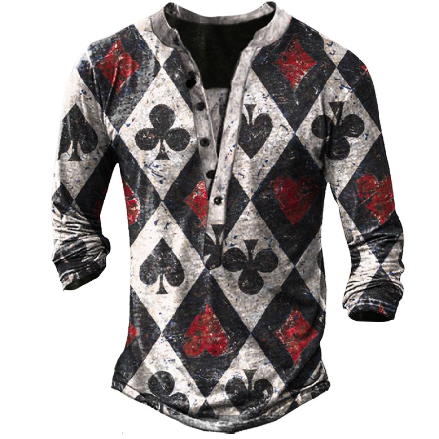 

Men's Outdoor Playing Card Pattern Tactical Henley Collar T-shirt