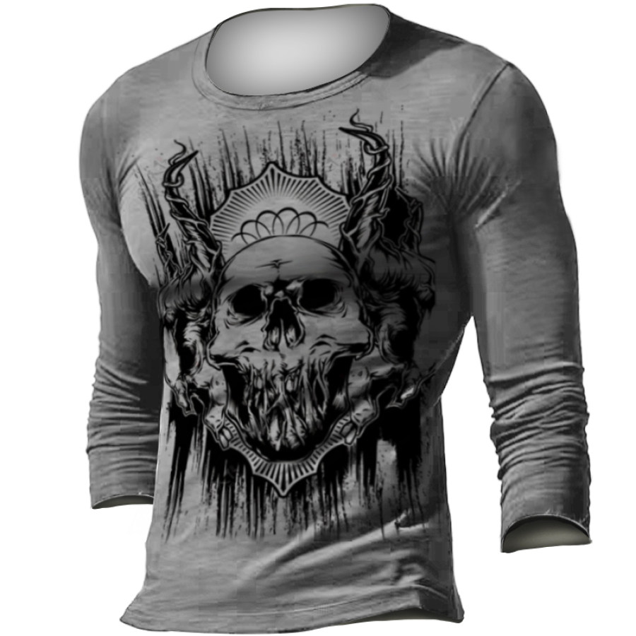 

Men's Skull Print Long Sleeve Crewneck T-shirt