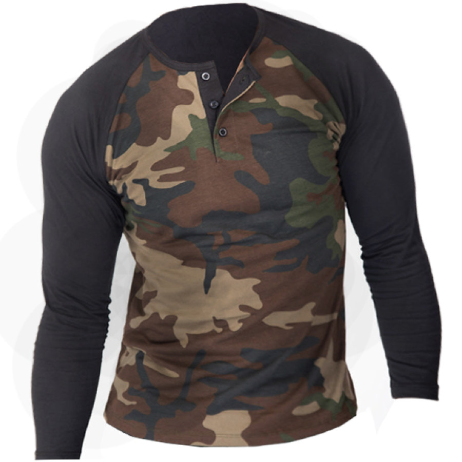 

Men's Outdoor Camo Henley Tactical T-Shirt
