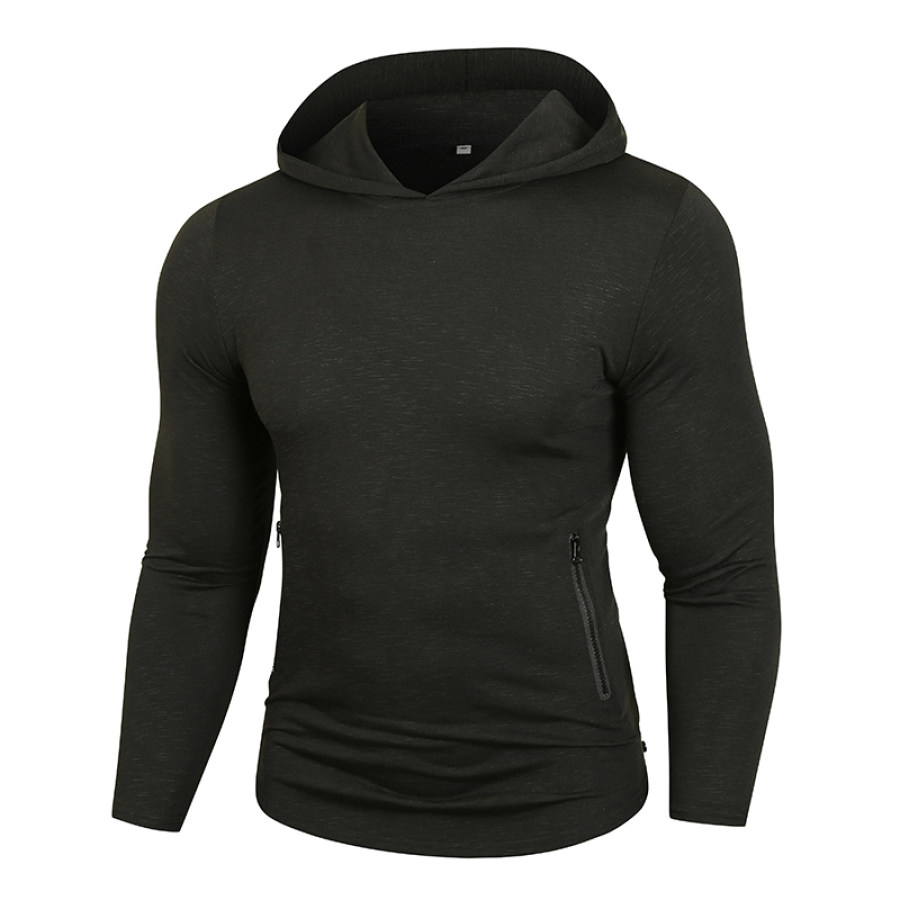 

Men's Multi-Zip Rounded Hem Hooded Long Sleeve T-Shirt