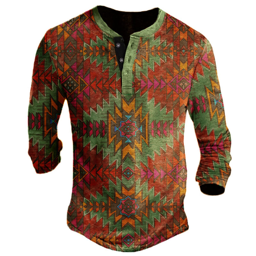 

Men's Button Western Aztec Henry Long Sleeve T-Shirt