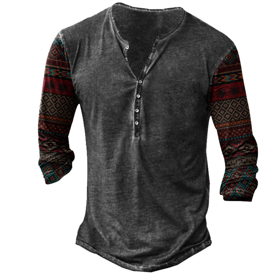 

Men's Outdoor Western Ethnic Pattern Tactical Henley T-shirt