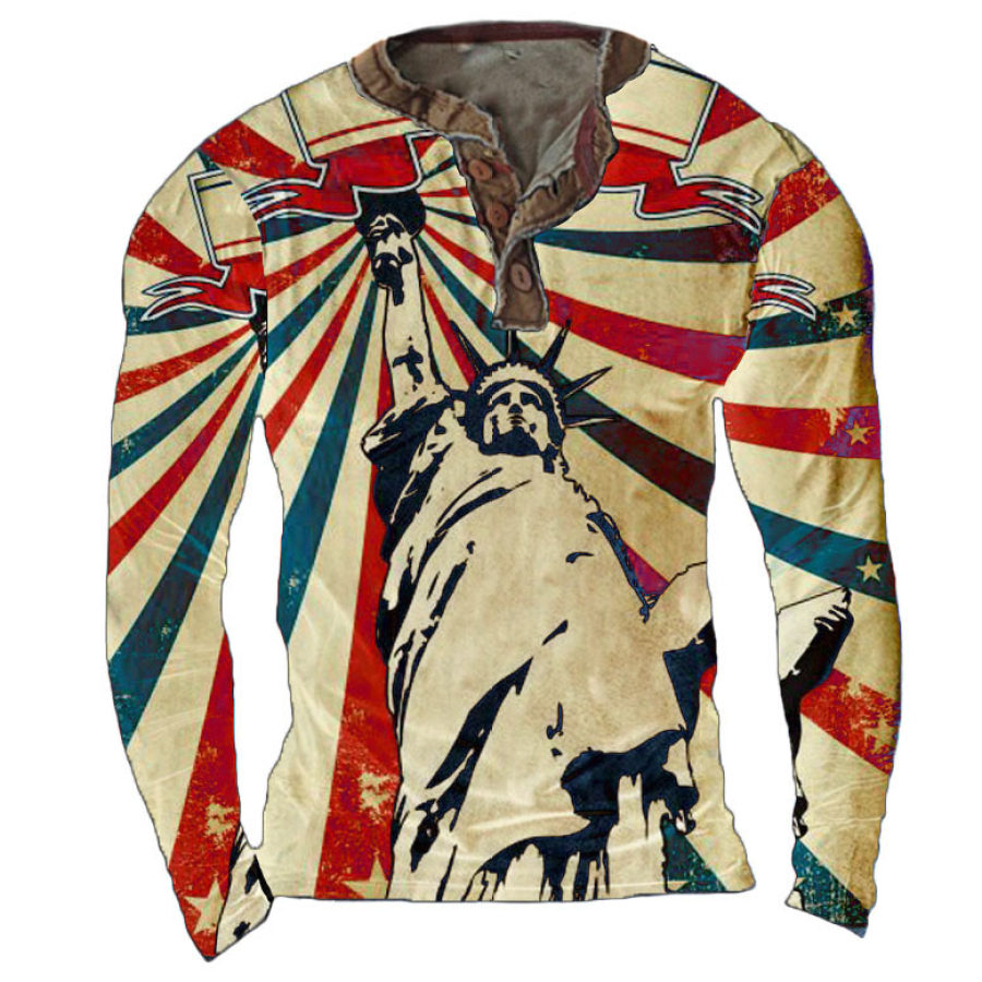 

America Flag Henley Men's Shirt
