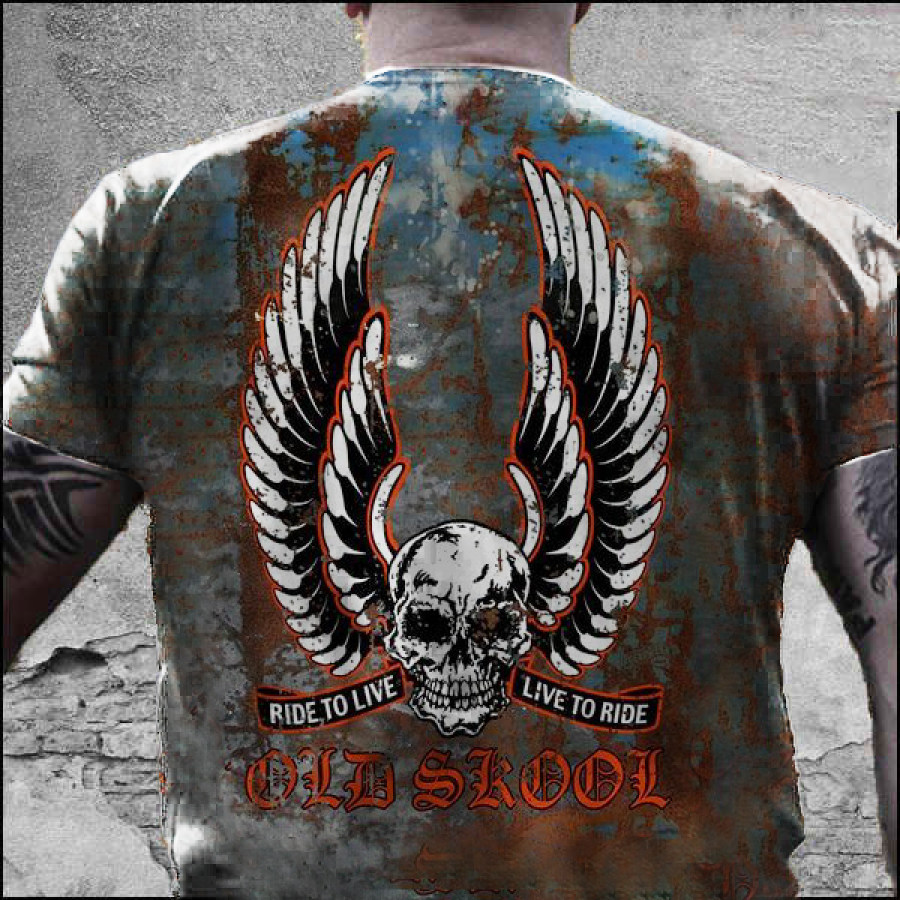 

Men's Retro Old Skool Live To Ride Metal Tactical Casual T-Shirt