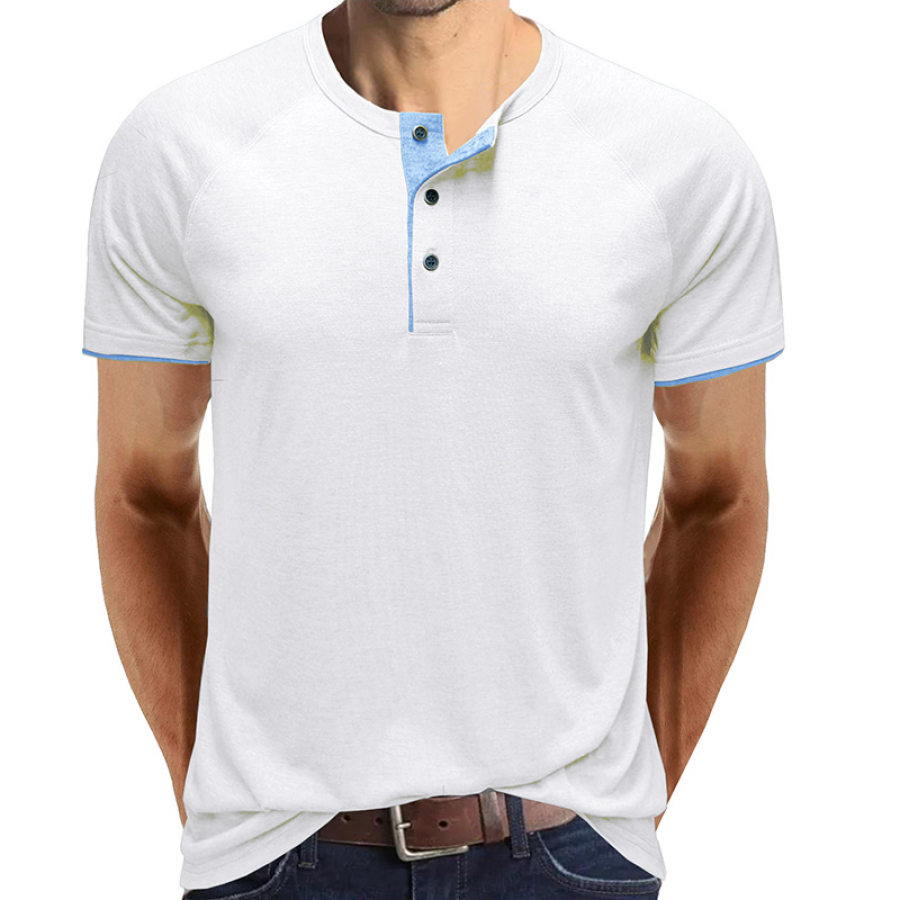 

Men's Henley Collar Colorblock T-Shirt