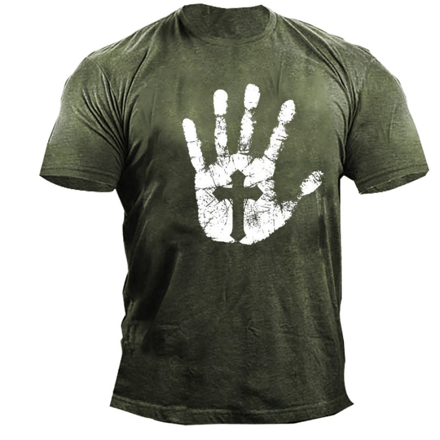 

Men's Palm Cross Print Cotton T-Shirt