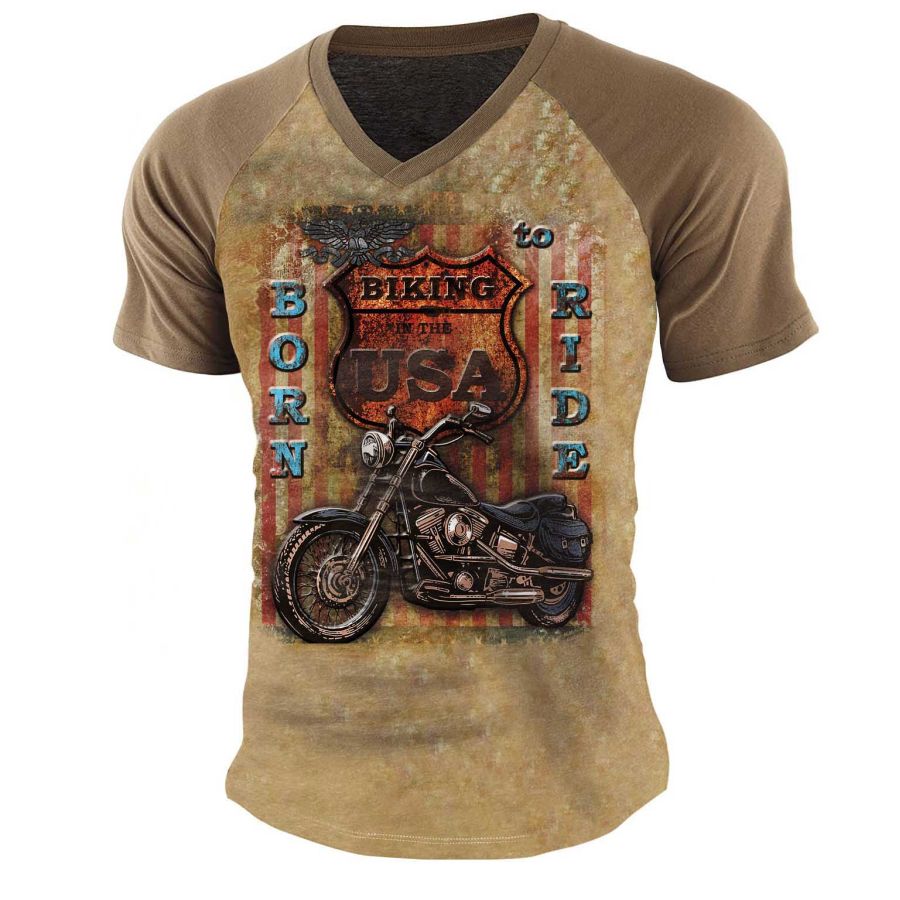 

Men's Outdoor Vintage Motorcycle Print T-Shirt