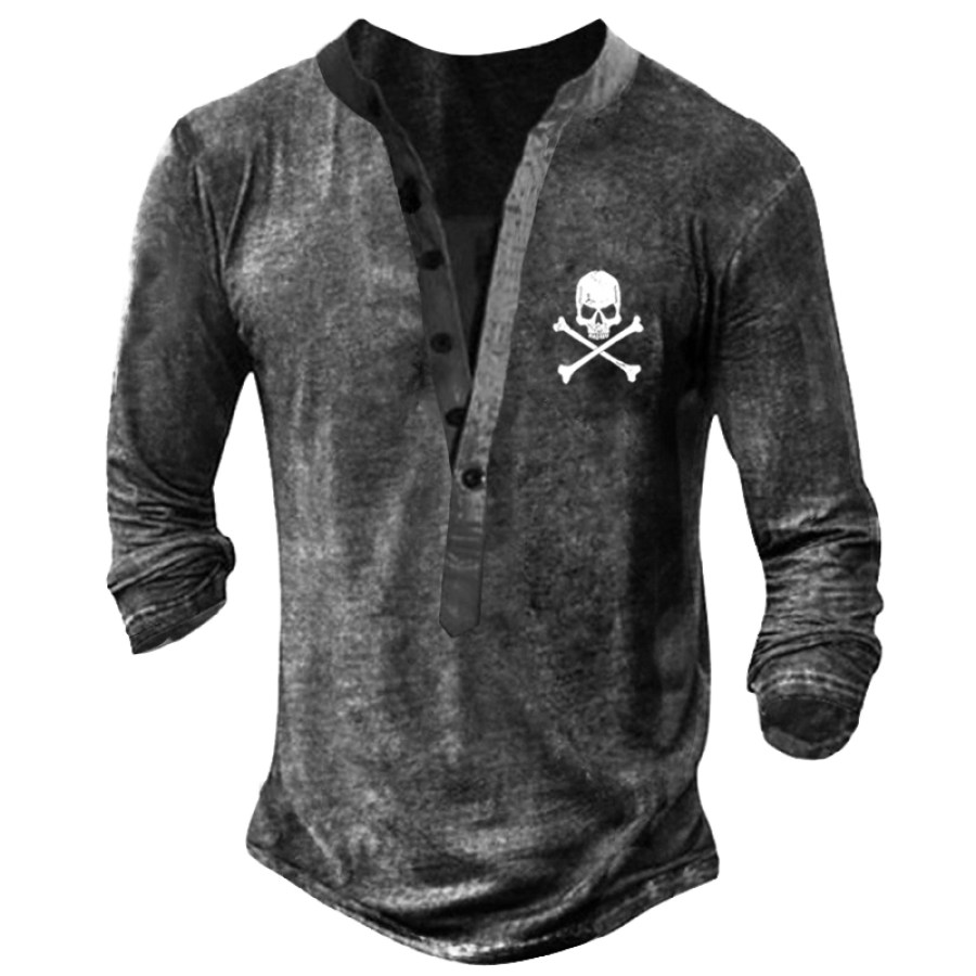 

Men's Outdoor Tactical Vintage Pirate Print Henley Shirt