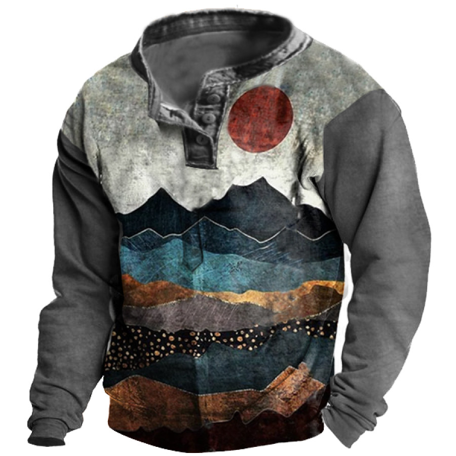 

Men's Outdoor Vintage Sunset Henley Collar Sweatshirt