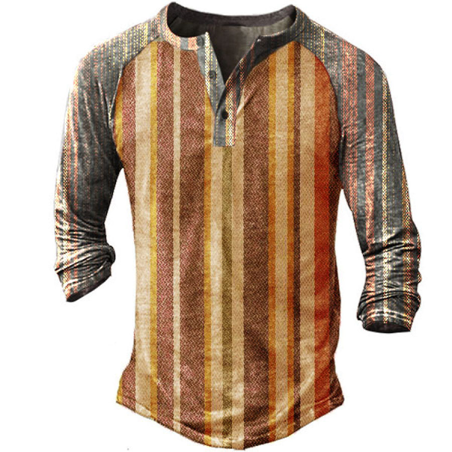 Men's Striped Long Sleeve Henley Shirt