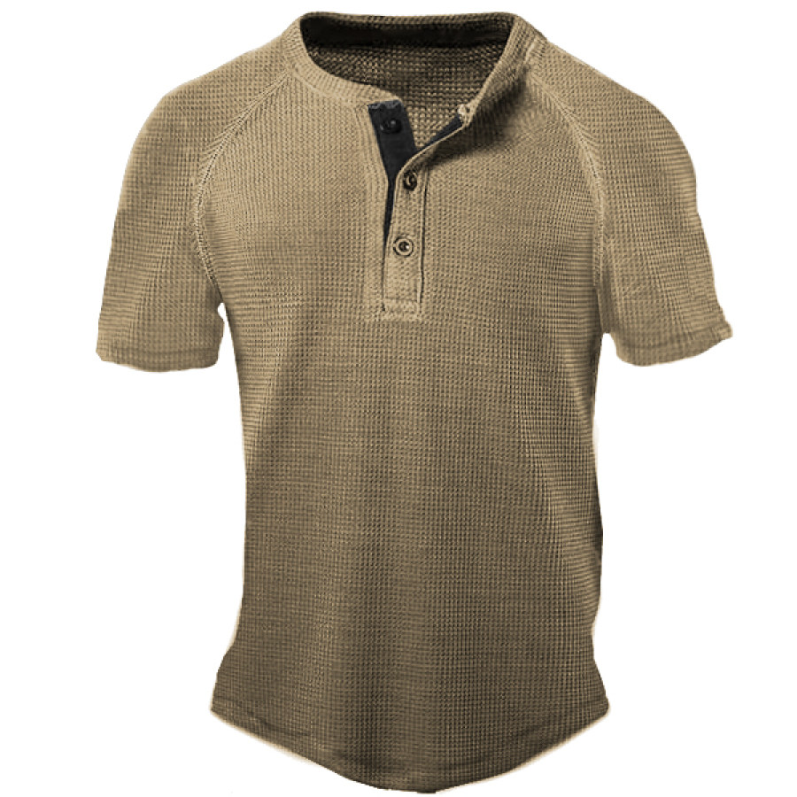 

Camiseta De Manga Corta Con Cuello Henley Y Botones Tipo Gofre Para Exteriores Para Hombre