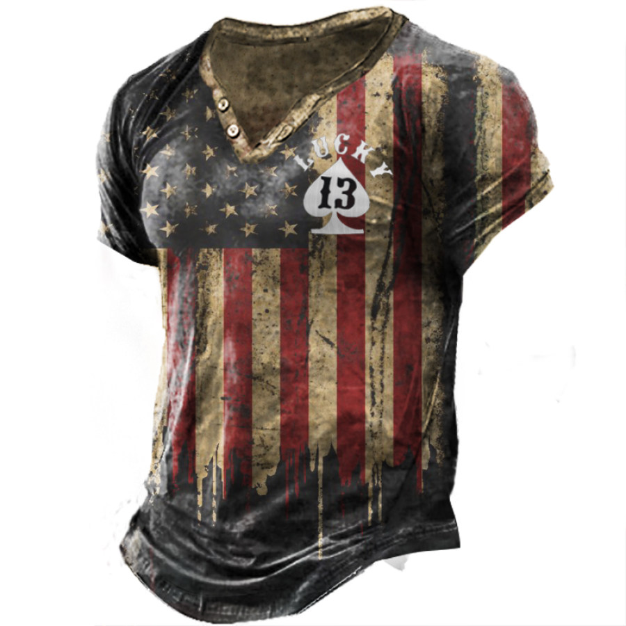 

Мужская винтажная футболка с американским флагом Luck 13 Henry на открытом воздухе