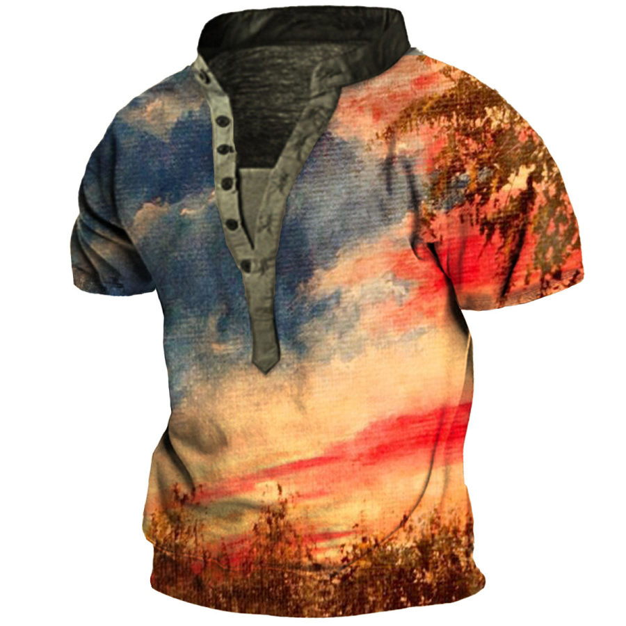 

Men's American Flag Short Sleeve Henley T-Shirt