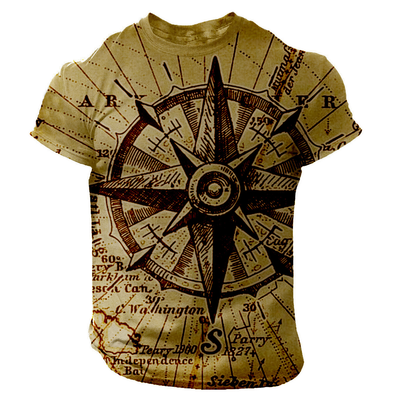 Men's Outdoor Vintage Compass Print Chic T-shirt