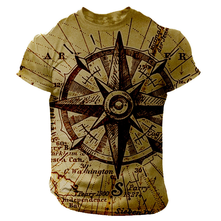 

T-Shirt Mit Vintage-Kompass-Print Für Herren Im Freien