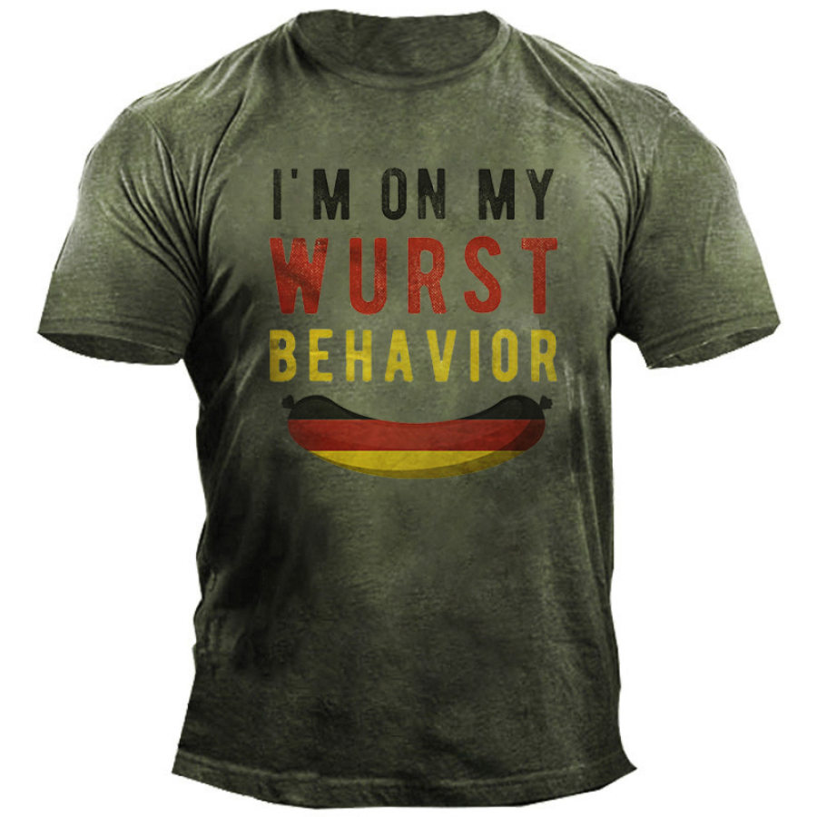 

Men's I'm On My Wurst Behavior German Oktoberfest Cotton T-Shirt