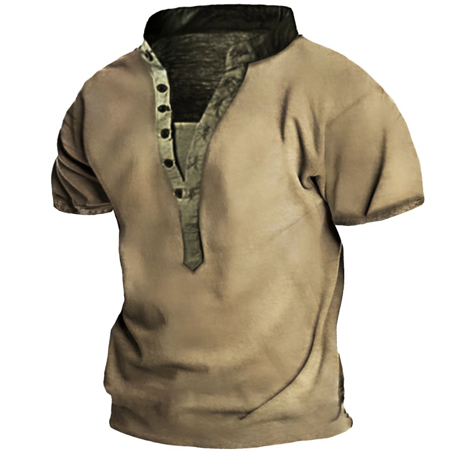 

Men's Outdoor Vintage Henley Collar T-Shirt