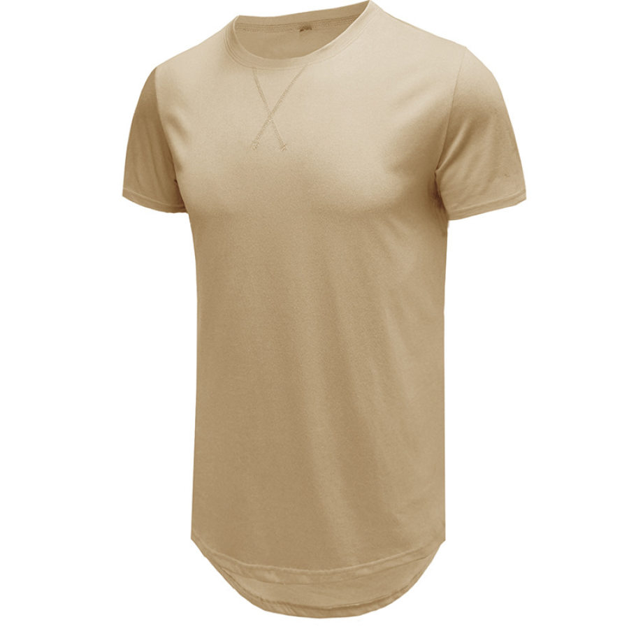 

Men's Solid Color Breathable Rounded Irregular Hem T-Shirt