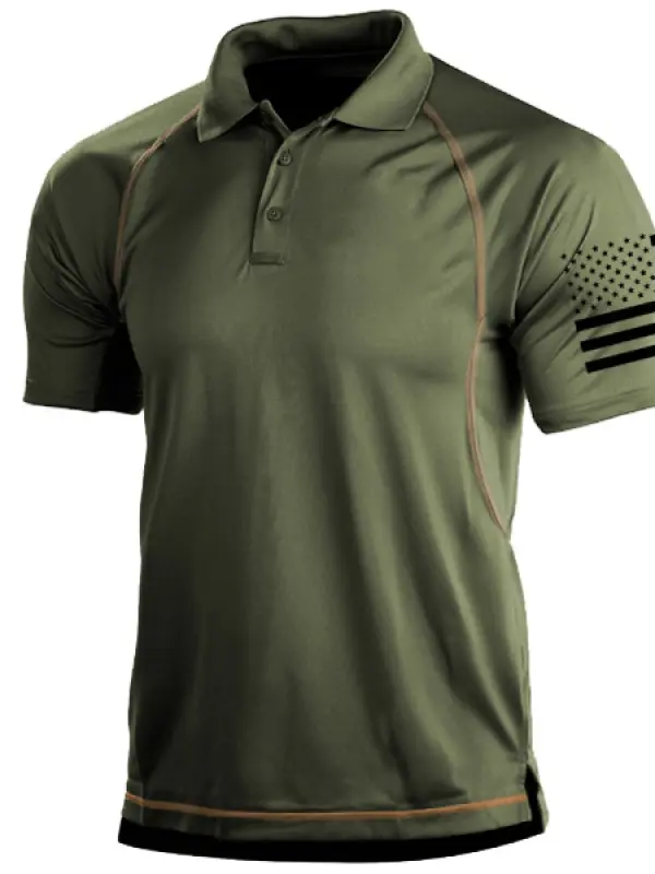 Men's Outdoor American Flag Tactical Sport PoLo Neck T-Shirt - Oasisjoy.com 