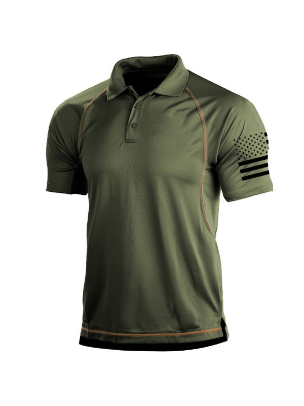 Men's Outdoor American Flag Tactical Sport PoLo Neck T-Shirt