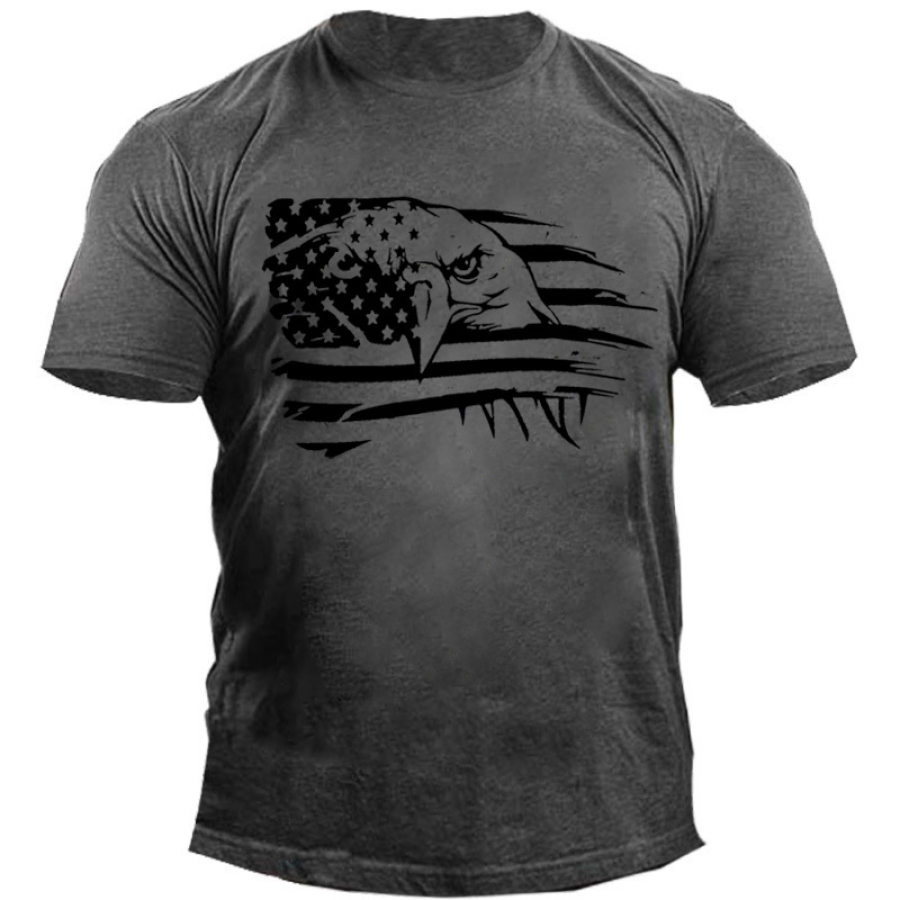 

Men's Outdoor American Flag Bald Eagle Print Cotton T-Shirt