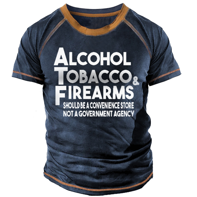 Men's Outdoor Alcohol Tobacco Chic Firearms Print T-shirt