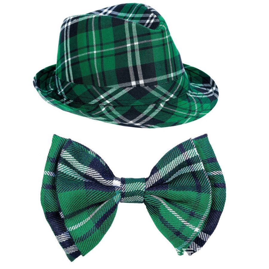 

St. Patrick's Day Plaid Hat And Bow Tie Set