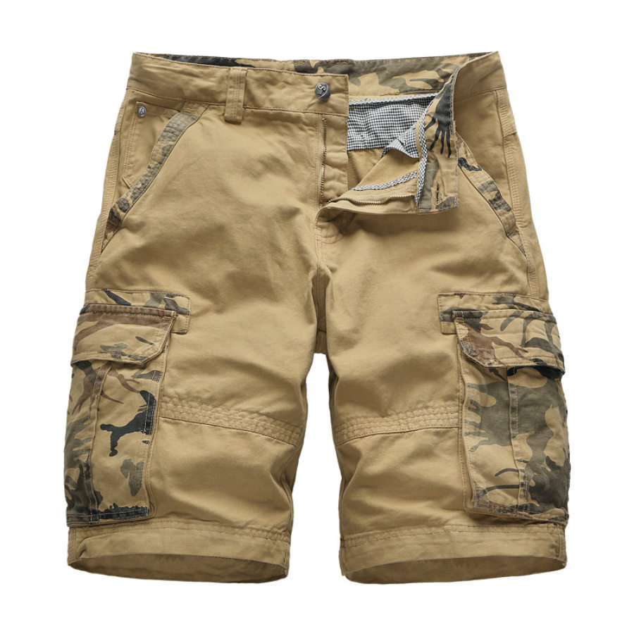 

Men's Camo Print Panel Pocket Cotton Athleisure Shorts